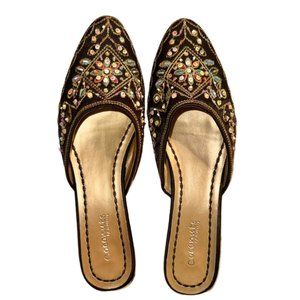 Coconuts by Matisse gold and black sparkly beaded mules. Size 9